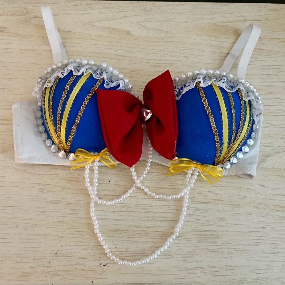 Costume Bra with Red Bow & Pearl Chain. EDC Snow white costume top.